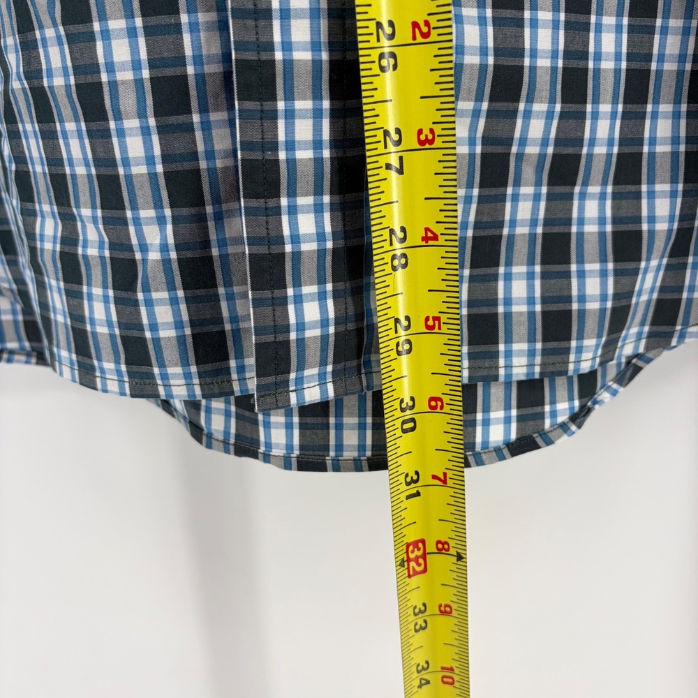 Banana Republic Mens Tailored‎ Fit Non Iron Plaid Shirt Blue Black L 16-16.5 - Picture 8 of 10